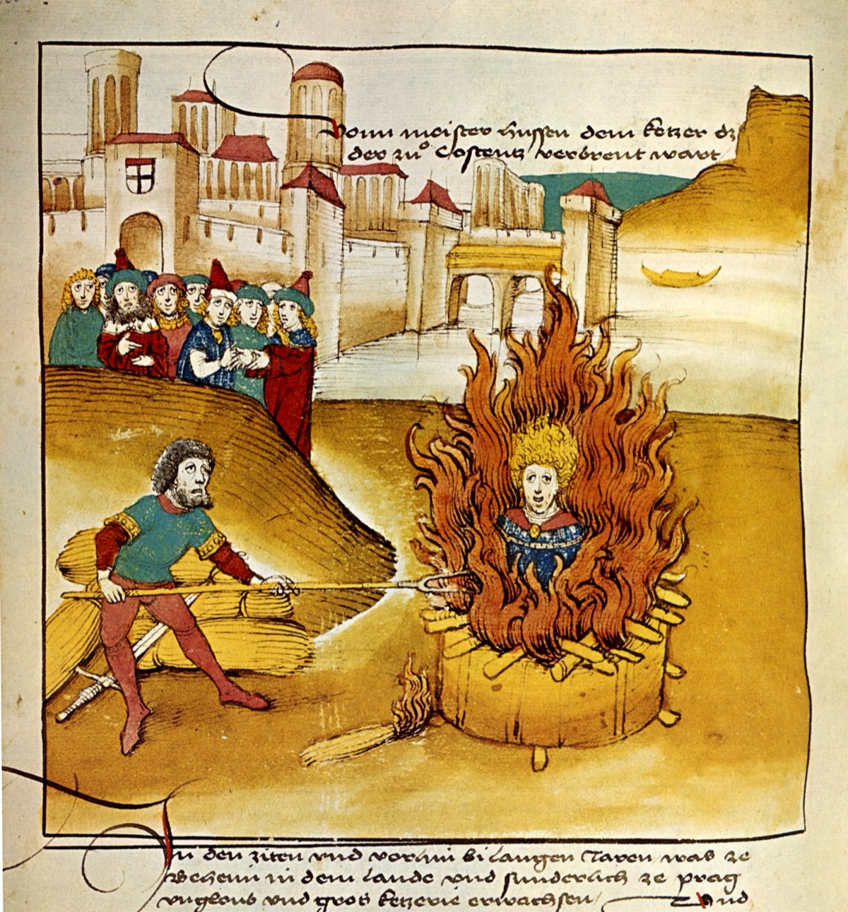 얀 후스의 화형 — 1485년 슈피처 연대기 삽화